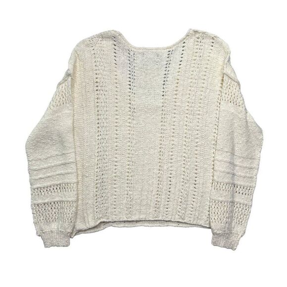 Abercrombie & Fitch Sweater Women's Size Large Cream Waffle Kint V-Neck Sweater - Picture 5 of 8